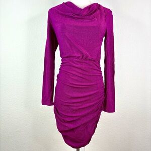 PrettyGarden Ruched Long Sleeve Bodycon Dress – Purple – Size S